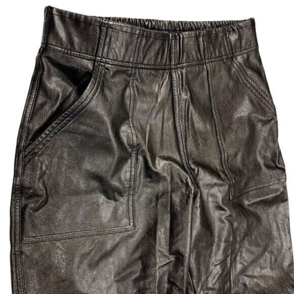 Spanx Faux Leather Joggers Womens Small Black Elastic Waist Pocket Stretch Pants - Picture 6 of 16